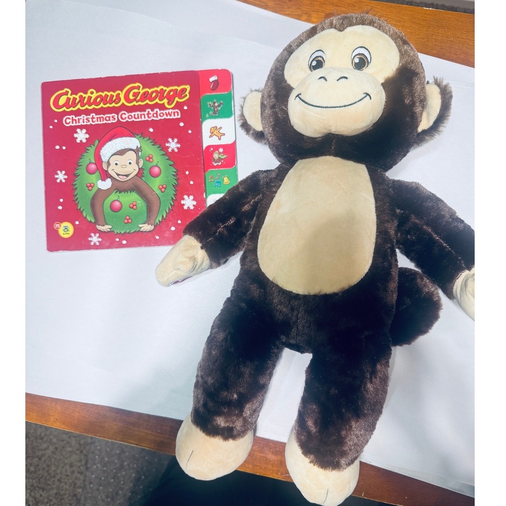 Build-A-Bear Curious George Plush Monkey & Christmas Countdown Book Set 19in